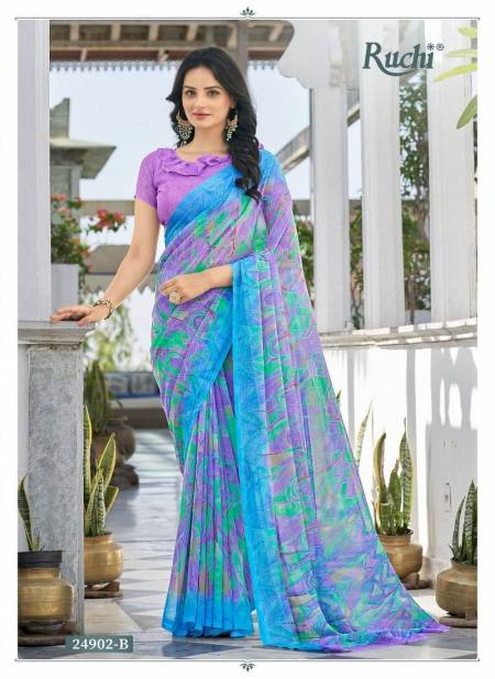 Lavender And Blue Colour Star Chiffon 122 By Ruchi Daily Wear Sarees Wholesale Price In Surat 24902-B