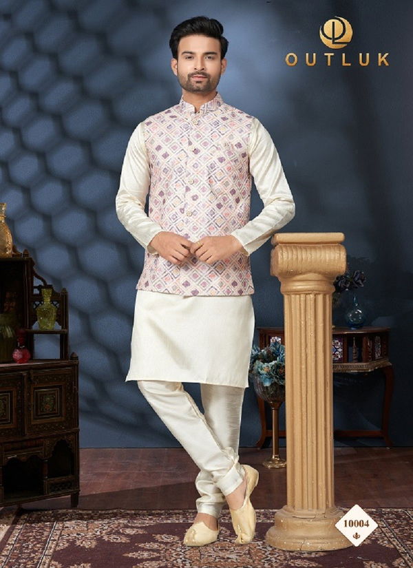 Outluk Wedding Lucknowi Vol 10 Mens Wear Modi Jacket Kurta Pajama Wholesale Online