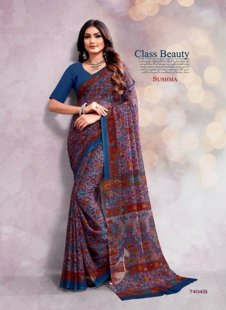 Lavender Blue Colour Smart By Sushma Chiffon Printed Daily Wear Saree Wholesale Market In Surat 7404 B