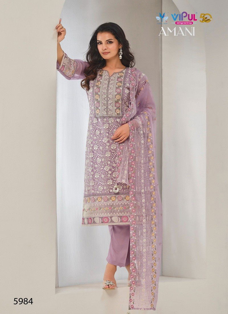 Lavender Colour Amani By Vipul Organza Chiffon Embroidery Salwar Kameez Suppliers In India 5984