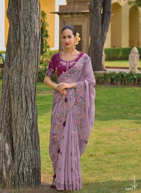 Lavender Colour Anaara 6900 Series By Tathastu Designer Fancy Tissue Organza Silk Saree Orders In India 6903