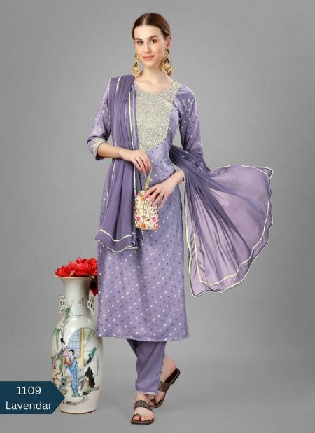 Lavender Colour Aradhna Silk Blend With Embroidery Kurti Bottom With Dupatta Catalog 1109 C Catalog