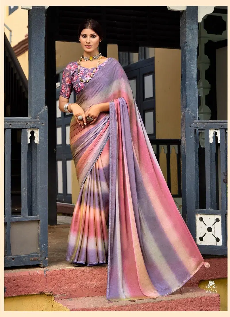 Lavender Colour Aruna Vol 4 By Stavan Velvet Chiffon Designer Party Wear Saree Orders In India AN 29