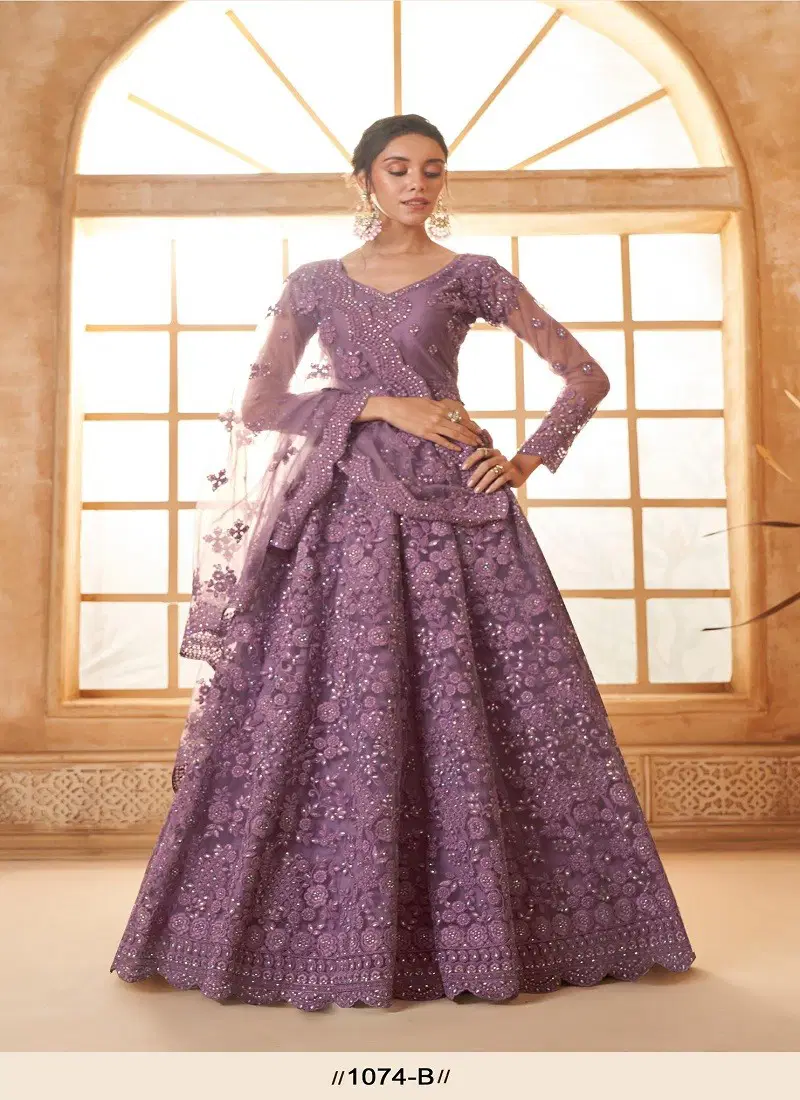 Lavender Colour Bridal Heritage Color Saga Vol 3 By Alizeh Party Wear Net Lehenga Choli Wholesale Online 1074-B