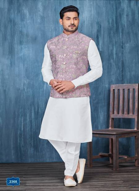 Lavender Colour Designer Party Wear Art Banarasi Silk Mens Modi Jacket Kurta Pajama Wholesale Online 2368