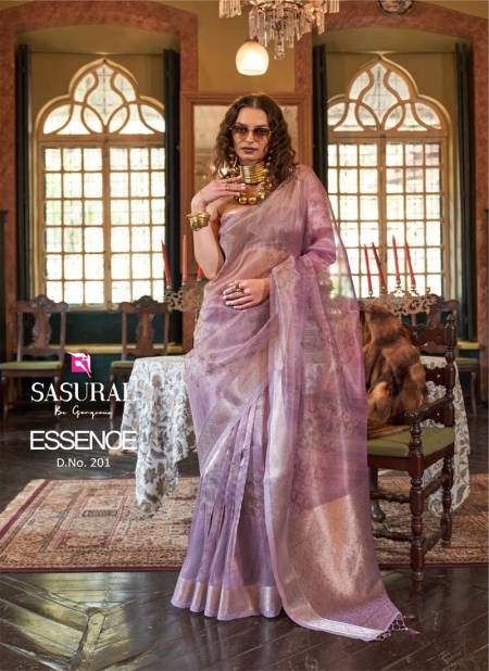 Lavender Colour Essance By Sasural Digital Printed Banarasi Weave Organza Wholesale Saree In India 201