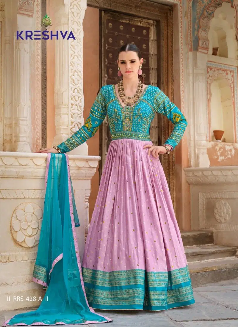 Lavender Colour Eva By Kreshva Smooth Silk Reception wear Gown Wholesale Market RRS 428 A