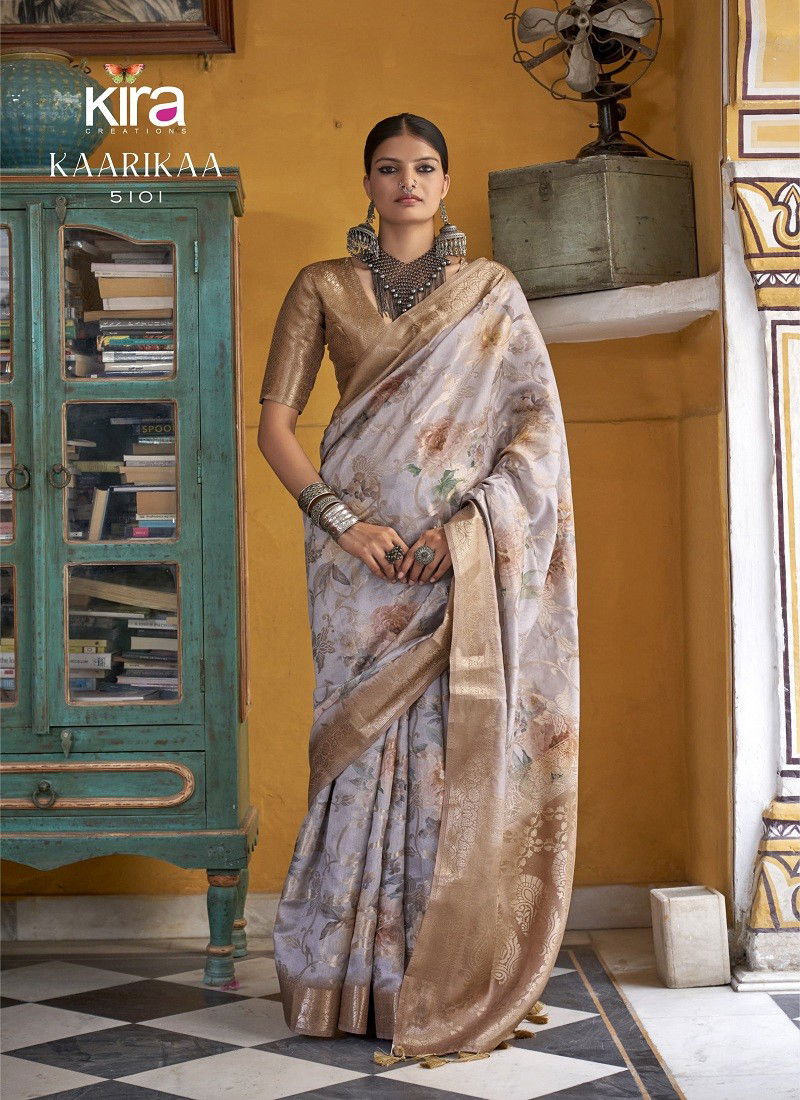 Lavender Colour Kaarika By Kira Soft Cotton Silk Printed Saree Orders In India 5101