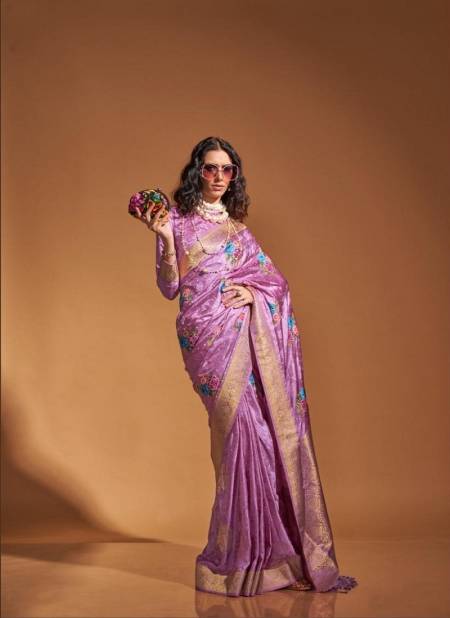 Lavender Colour Khalissi Silk By Rajtex Wedding Wear Saree Exporters In India 360005