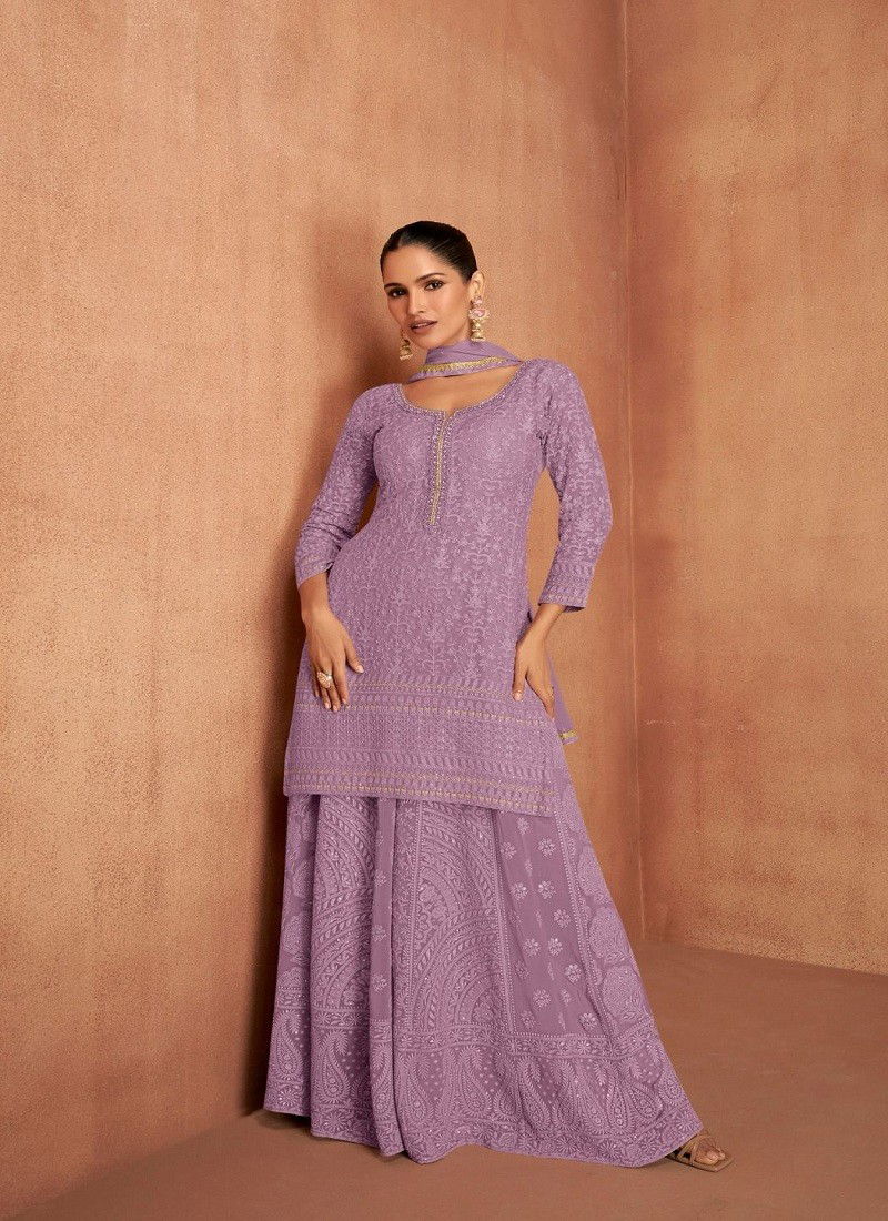 Lavender Colour Mannat By Gulkayra Georgette Surat Readymade Suits Wholesale Market 7496 B