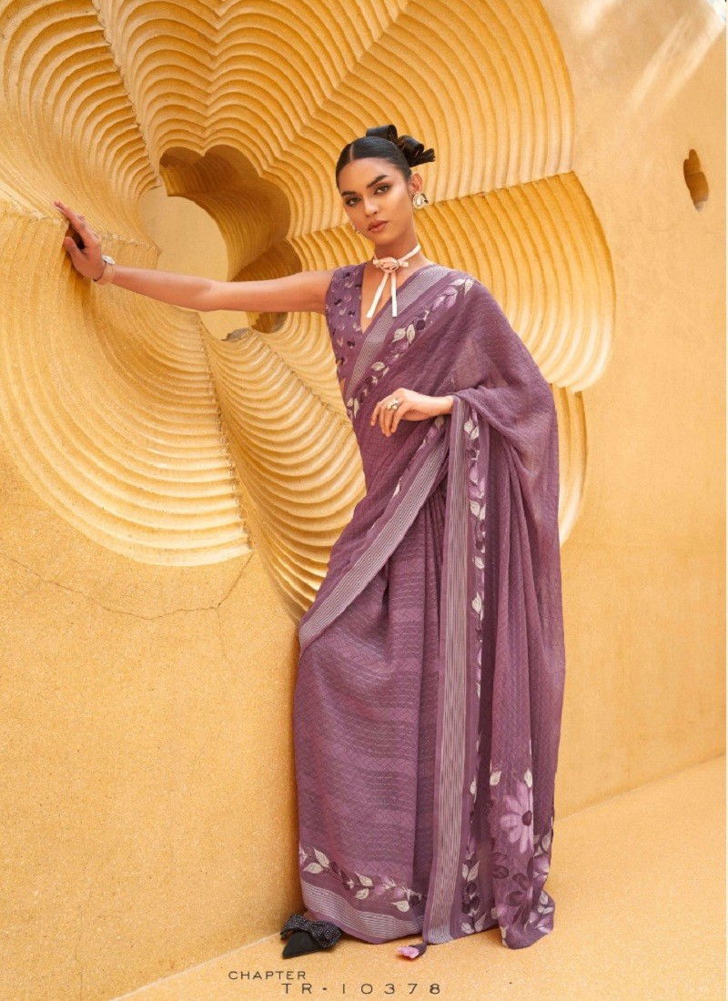 Lavender Colour Maxima By Trirath Daani Georgette Printed Surat Saree Wholesaler Market TR-10378