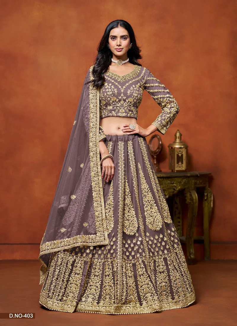 Lavender Colour Mehvish Vol 4 Net Wedding Wear Lehenga Choli Exporters In India 403