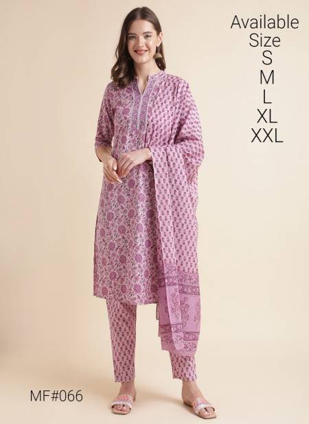 Lavender Colour Mesmora Heavy Embroidered Printed Cotton Kurti With Bottom Dupatta Surat Wholesale Market MF066