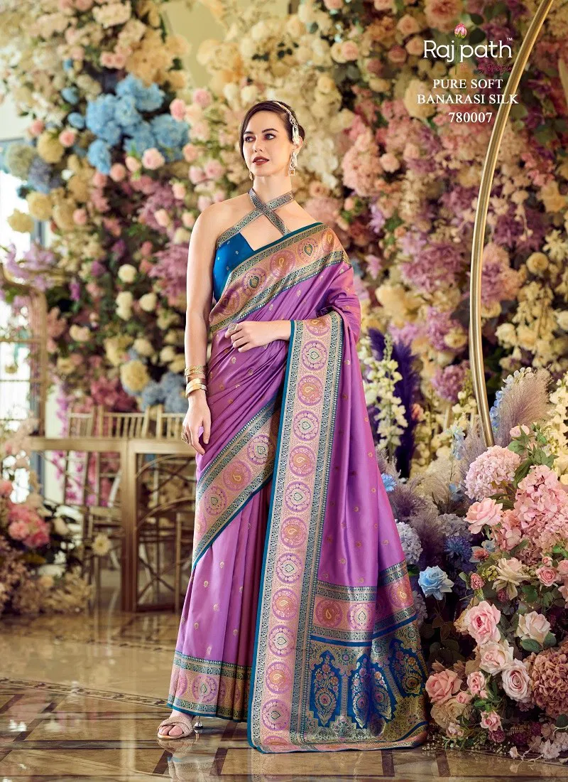 Lavender Colour Minakari By Rajpath Banarasi Silk Designer Saree Wholesale In India 780007