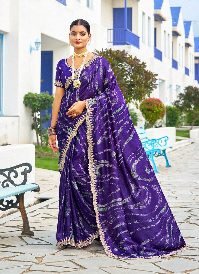 Lavender Colour Nirvee By Sr Velvet Chiffon Embroidery Wholesale Saree Suppliers In Mumbai 1008