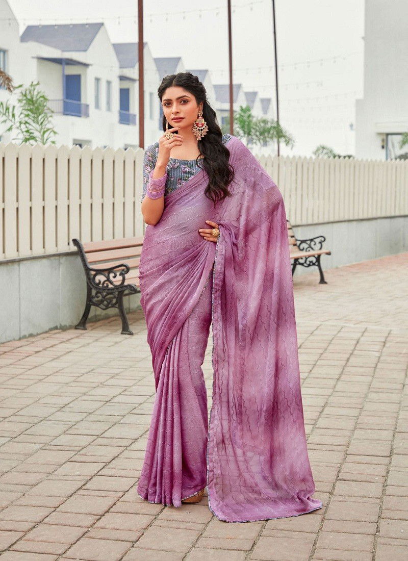 Lavender Colour Oliva By Stavan 3D Shaded Chiffon Embroidery Saree Wholesale Online 107