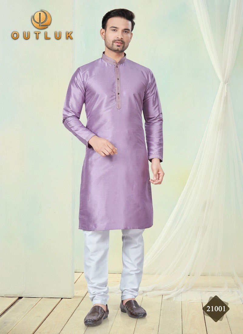 Lavender Colour Outluk Wedding Collection Vol 21 Pure Silk Mens Wholesale Kurta Pajama Manufacturers 21001