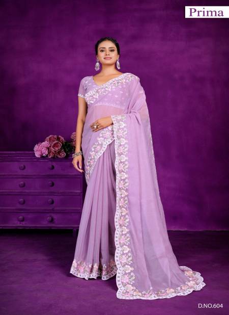 Lavender Colour Prima 601 TO 605 Simar Party Wear Saree Wholesale Clothing Suppliers In India 604