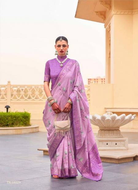 Lavender Colour Pushpavatika By Trirath Floral P V Silk Printed Saree Wholesale Shop In Surat TR-10229