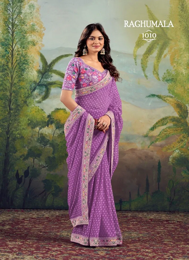 Lavender Colour Raghumala By Stavan Georgette Daily Wear Sarees Wholesale Market In Surat 1010