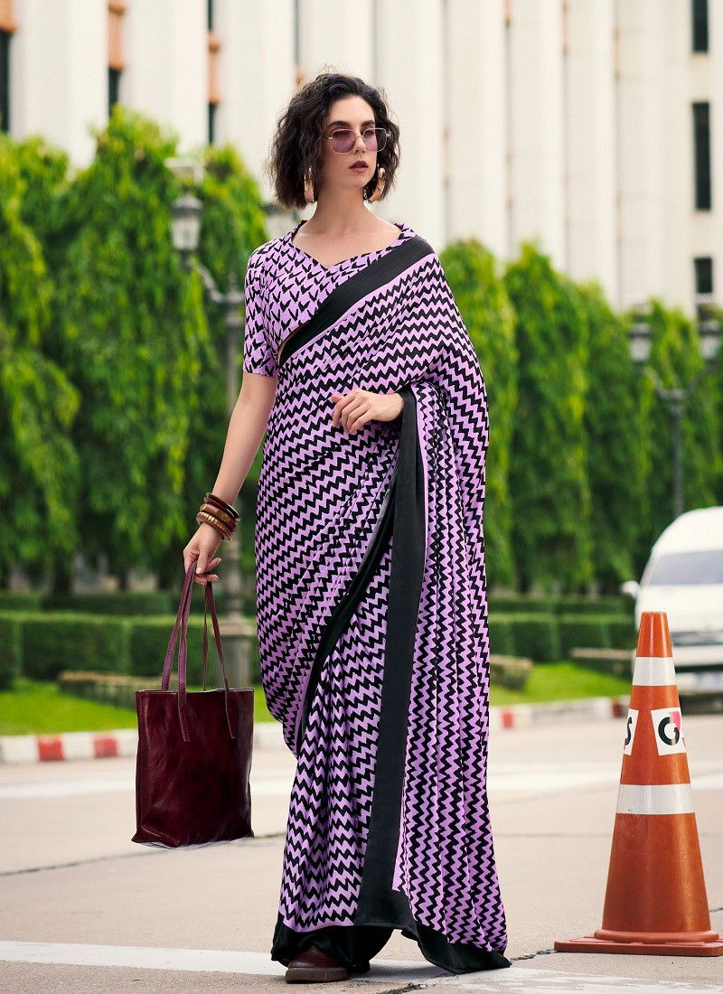 Lavender Colour Rare Rabbit By Rajpath Japan Sattin Causal Wear Saree Wholesalers In Delhi 700007