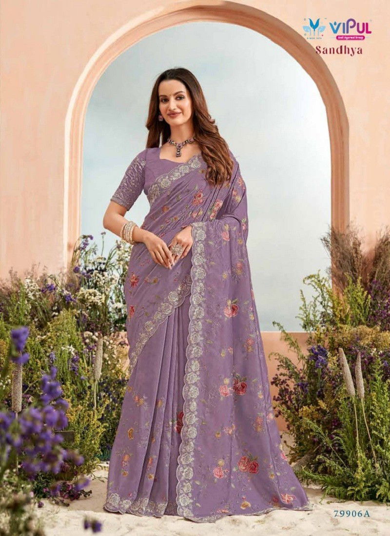 Lavender Colour Sandhya By Vipul Silk Wedding Wear Saree Online Wholesale 79906A