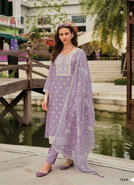 Lavender Colour Shazar By Zaveri Organza Embroidery Kurti With Bottom Dupatta Wholesale In India 1349