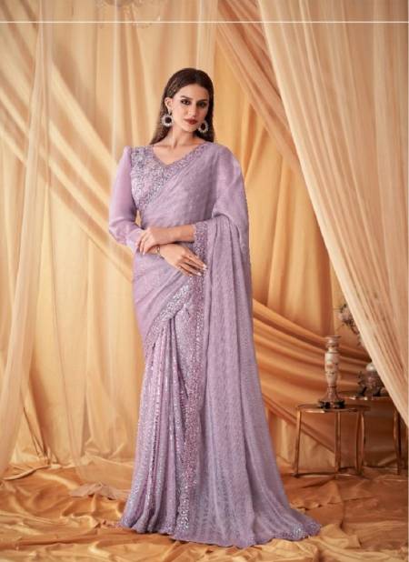 Lavender Colour Sparkle 4 TFH New Latest Georgette Designer Party Wear Saree Suppliers In India SPA-7607