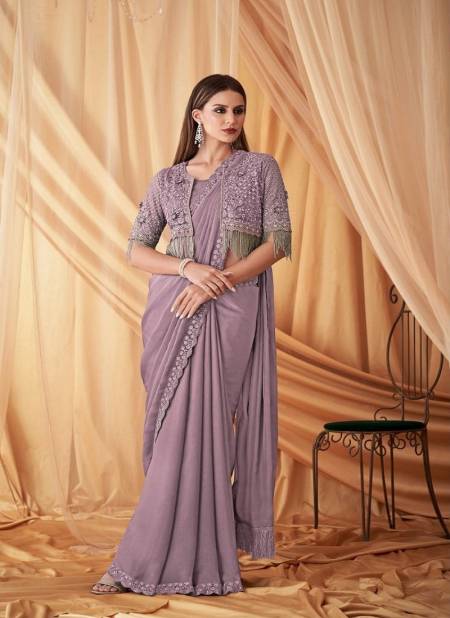 Lavender Colour Sparkle 7612 Hit By TFH Desginer Sartin Georgette Designer Party Wear Jacket With Saree Wholesale In Delhi 7612B