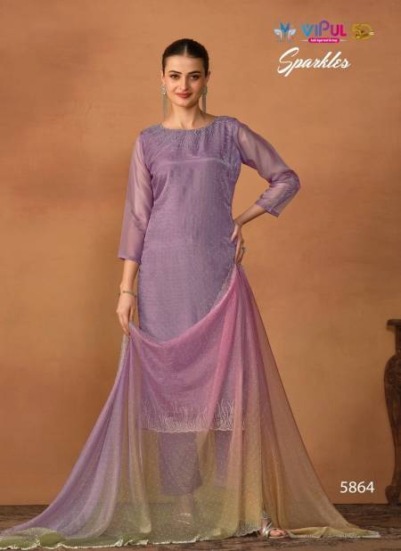 Lavender Colour Sparkles By Vipul Organza Desginer Salwar Kameez Wholesale Shop In Surat 5864