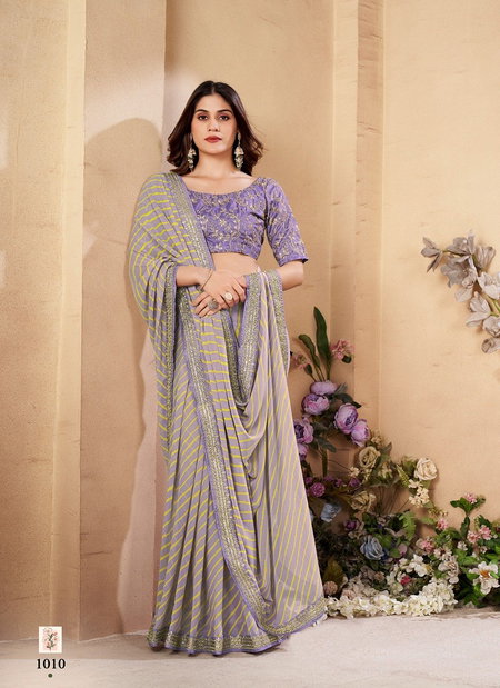 Lavender Colour Veena By Stavan Heavy Weighless Embroidery Saree Suppliers In India 1010