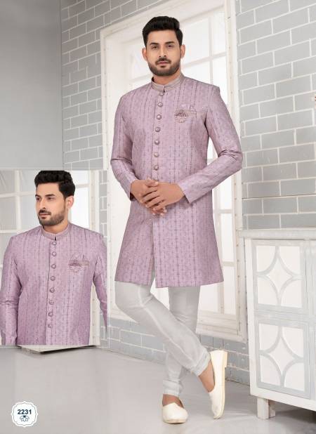 Lavender Colour Wedding Wears Art Embroidered Slik Kurta Pajama Suppliers In Mumbai 2231