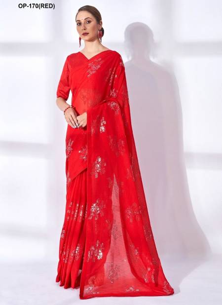 Laxminam Georgette Party Wear Sarees Wholesale Clothing Suppliers In India OP-170 RED