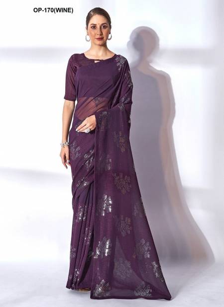 Laxminam Georgette Party Wear Sarees Wholesale Clothing Suppliers In India OP-170 WINE