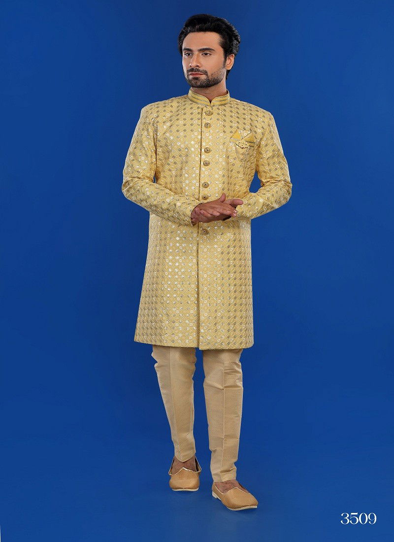 Lemon Colour 1646 1 Wedding Wear Mens Indo Western Suppliers In India 3509