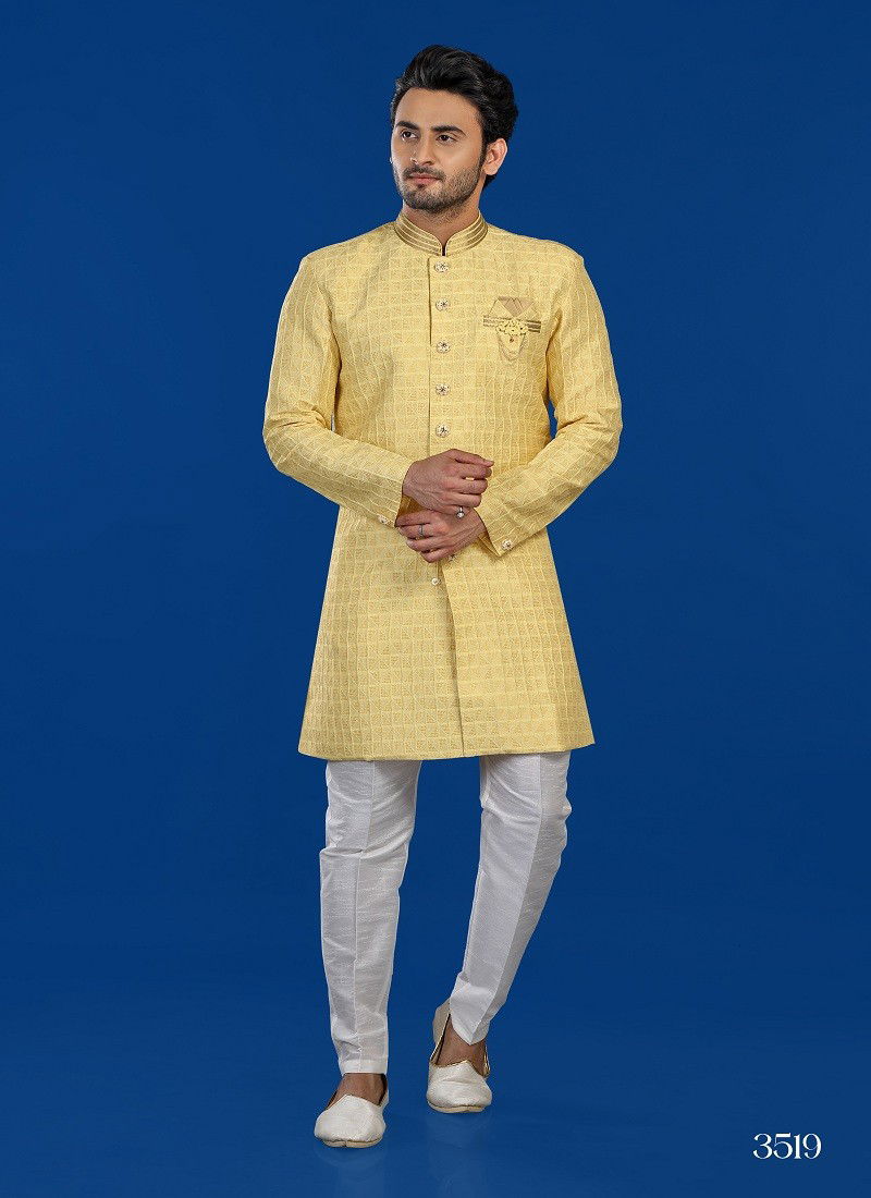 Lemon Colour 1646 2 Function Wear Mens Indo Western Surat Wholesale Market 3519