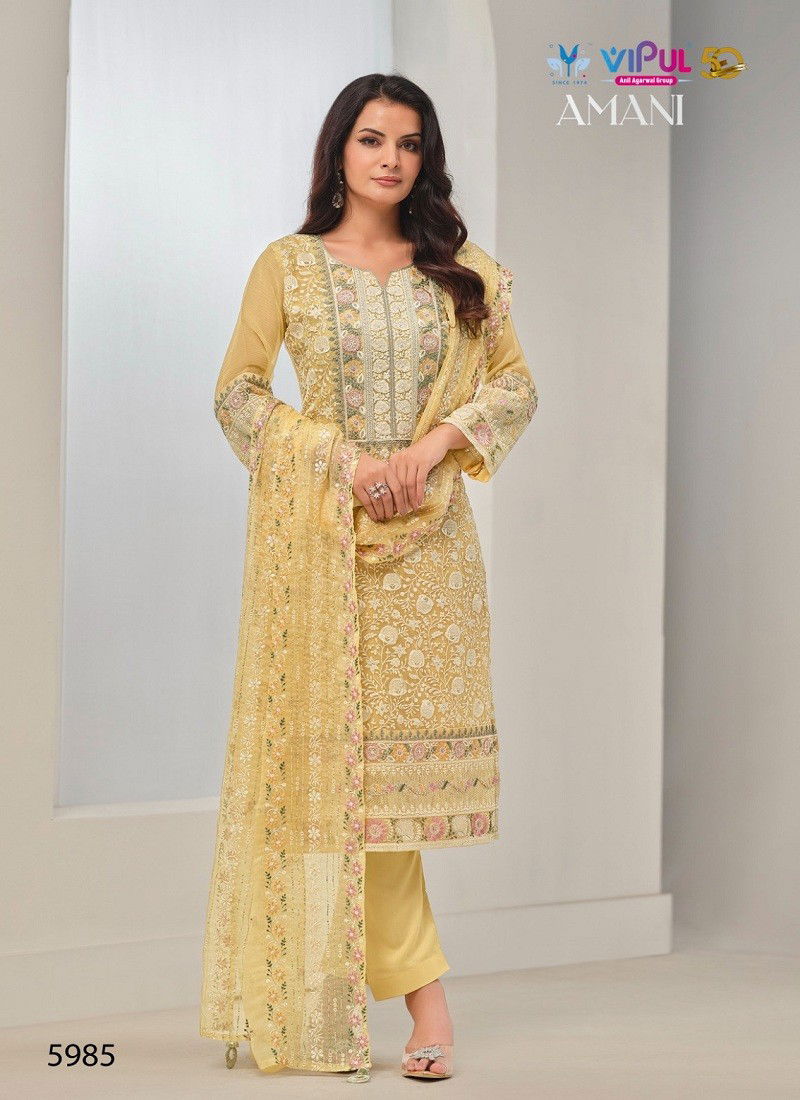 Lemon Colour Amani By Vipul Organza Chiffon Embroidery Salwar Kameez Suppliers In India 5985