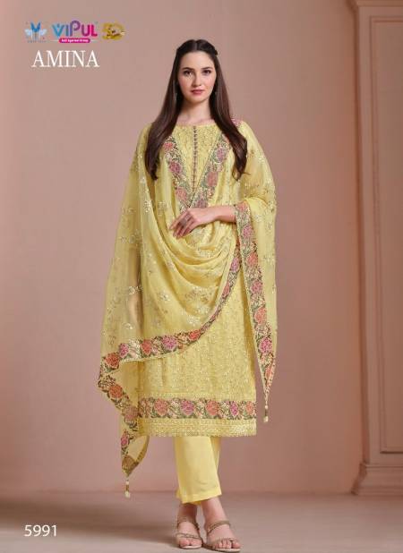 Lemon Colour Amina By Vipul Twinkle Chiffon Salwar Kameez Wholesale Shop In Surat 5991