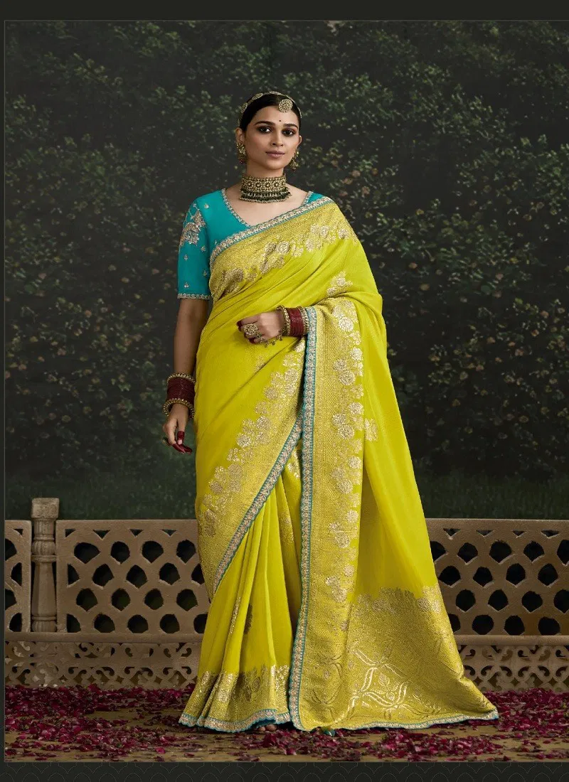 Lemon Colour Baisaa By Kimora Dola Silk Occasion Wear Saree Suppliers In India SA 315