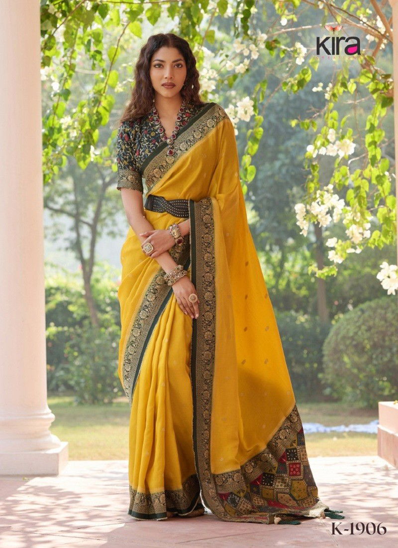 Lemon Colour Kadambri By Kira Viscose Wedding Wear Saree Wholesalers In India 1906