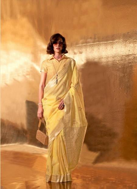 Lemon Colour Kelly Linen By Rajtex Linen Cotton Handwoven Saree Wholesalers In Delhi 371004