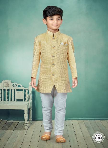 Lemon Colour Kids Indo Western Sherwani Catalog 534