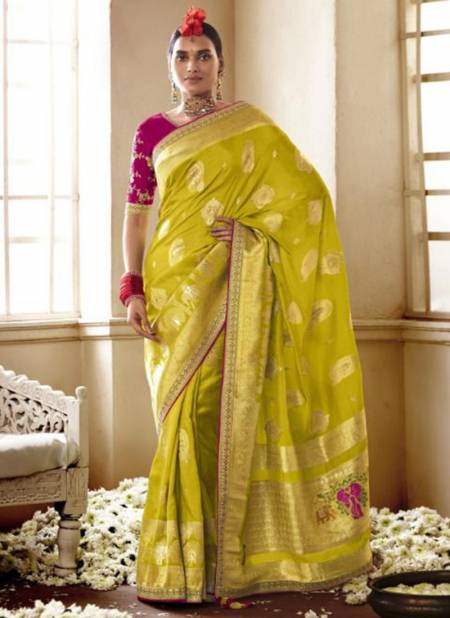 Lemon Colour Meenakari Wholesale Ethnic Wear Silk Saree Catalog 148