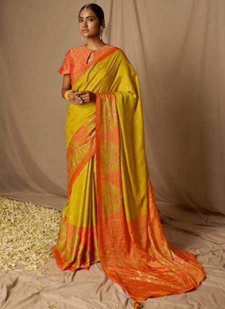 Lemon Colour Meera Kimora Function Wear Wholesale Printed Sarees Catalog P16064