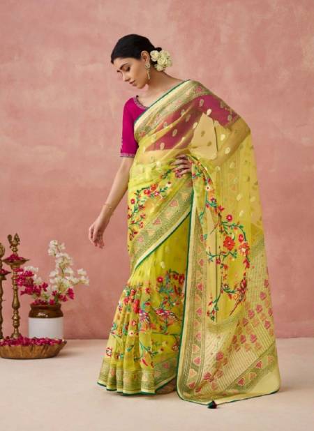 Lemon Colour Meera Premium Vol 15 By Kimora Designer Brasso Organza Wholesale Saree In India 17051