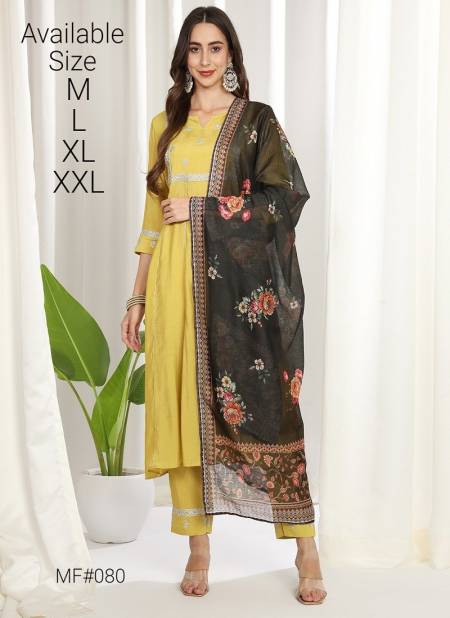 Lemon Colour Mesmora Occasion Wear Readymade Silk Suits Wholesale Market In Surat With Price MF080