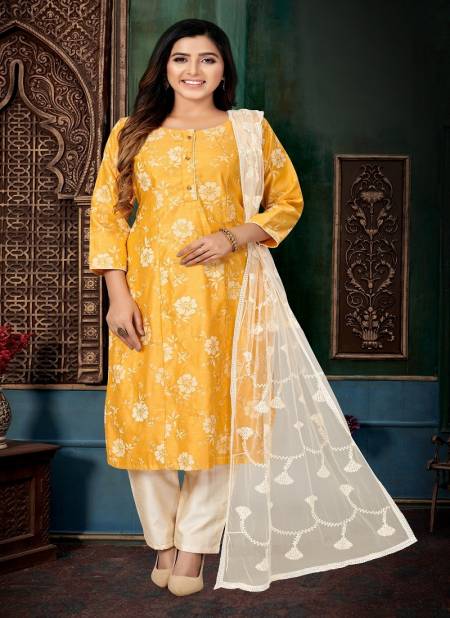 Lemon Colour N F Churidar 041 Printed Chanderi Silk Readymade Suit Catalog N F C 827