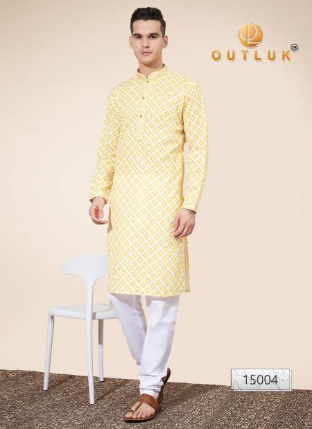Lemon Colour Outluk Wedding Collection Vol 15 Lakhnowi Cotton Mens Kurta Pajama Orders In India 15004