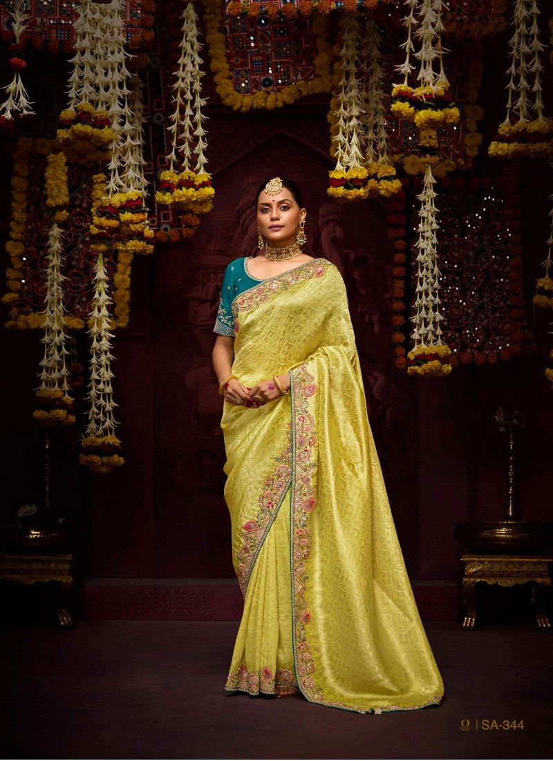 Lemon Colour Prasang By Kimora Banarasi Kanjivaram Wedding Wear Saree Orders In India SA-344