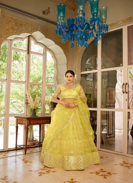 Lemon Colour SS 160 To 165 Wedding Wear Designer Net Lehenga Choli Wholesale Suppliers in Mumbai 1876